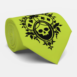 Green Crest with Skull and Cardsuits Neck Tie