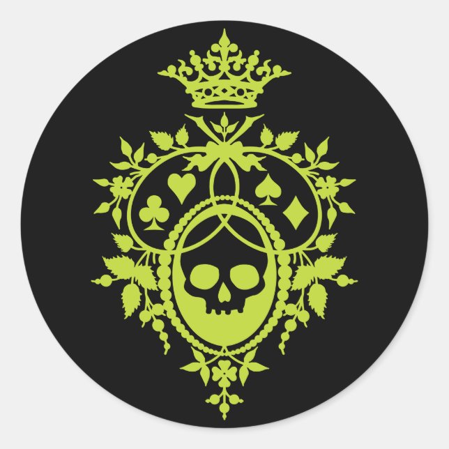 Green Crest with Skull and Cardsuits Stickers (Front)