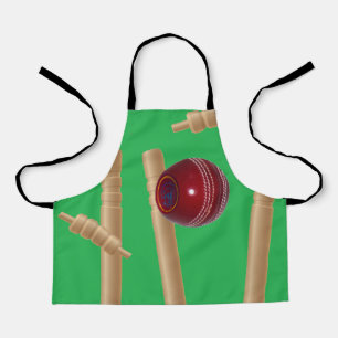 Green Cricket Ball Wickets, Kids Full Print Apron