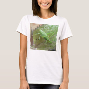 Green Cricket on a Leaf Ladies T Shirt