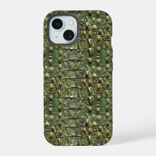 Green Crocodile Leather Pattern iPhone 15 Case