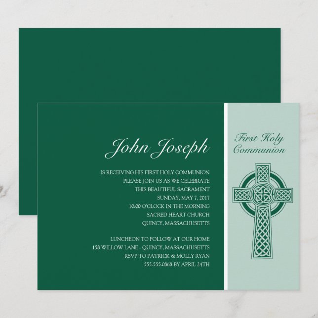 Green Cross First Holy Communion Invitation (Front/Back)