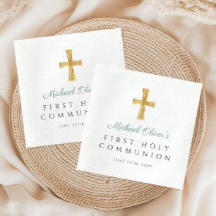 Green Cross Religious Boy First Holy Communion Napkin