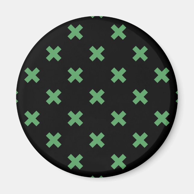 Green cross stitches on black magnet (Front)