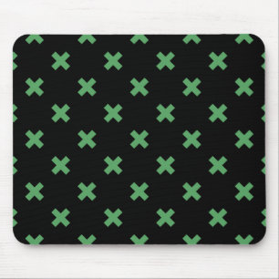 Green cross stitches on black mouse mat