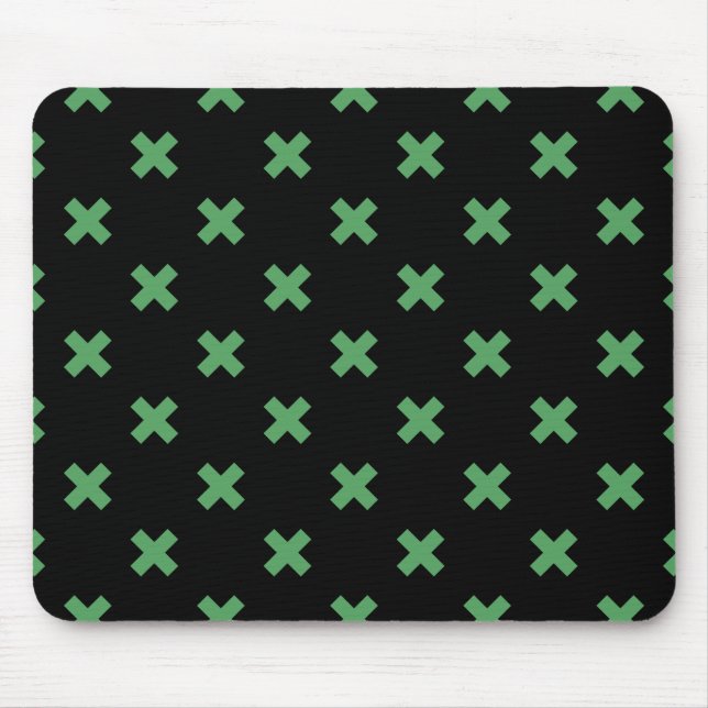 Green cross stitches on black mouse mat (Front)
