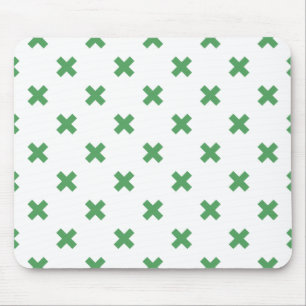 Green cross stitches on white mouse mat
