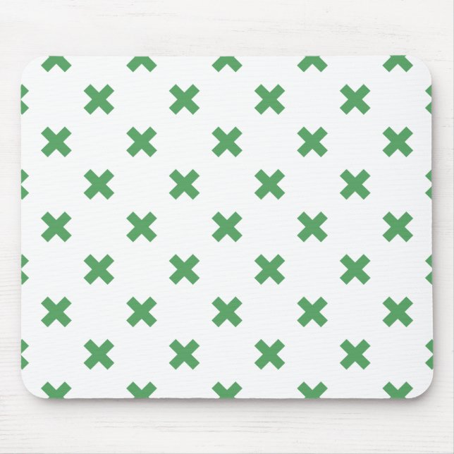 Green cross stitches on white mouse mat (Front)