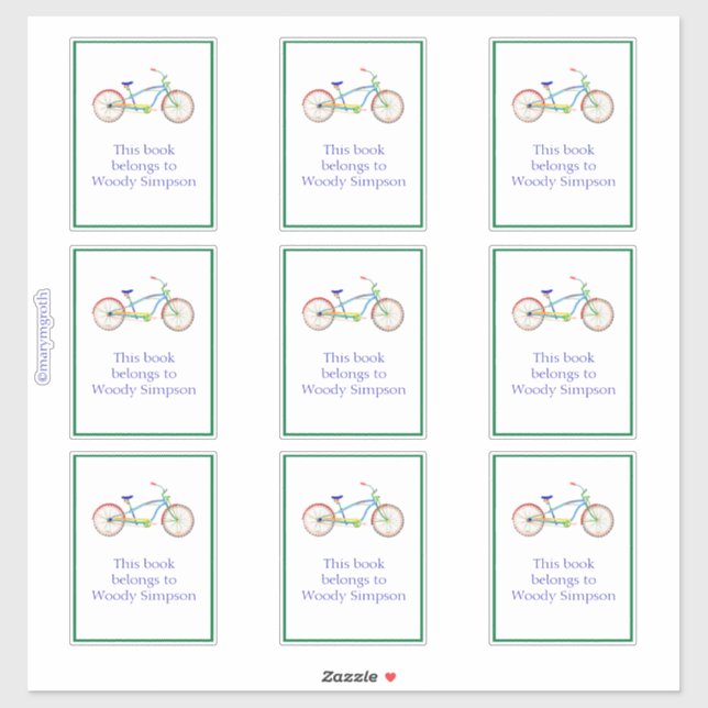 Green Cruiser Bike Bookplate (Sheet)