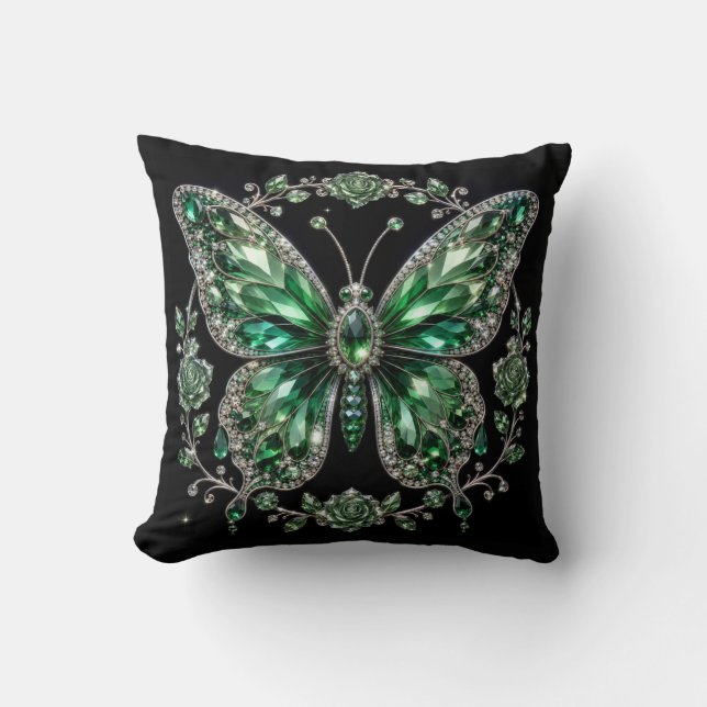 Green Crystal Butterfly | Floral Frame Cushion (Front)