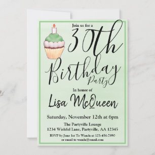 Green Cupcake 30th Birthday Party Invitation