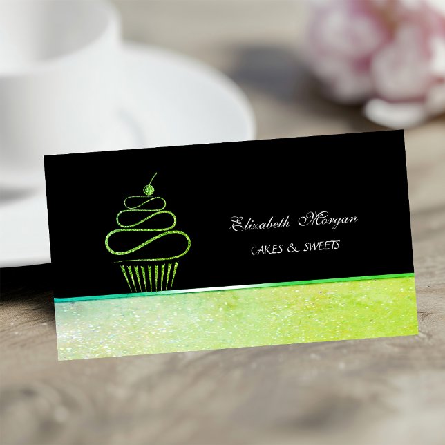 Green Cupcake Bakery Pastry Chef  Business Card (Creator Uploaded)