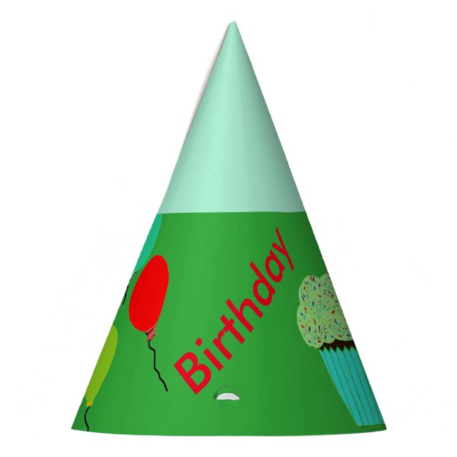 Green Cupcake Balloons Birthday Hats (Left)