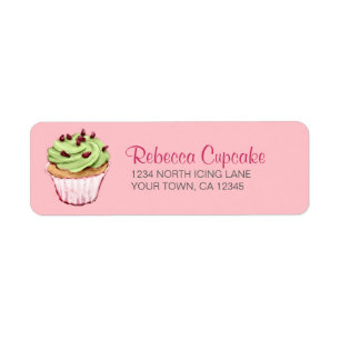 Green Cupcake on Pink Return Address Label