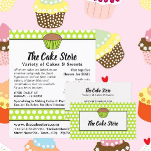 Green Cupcake & Polka Dot, Cake Store Advertising Flyer