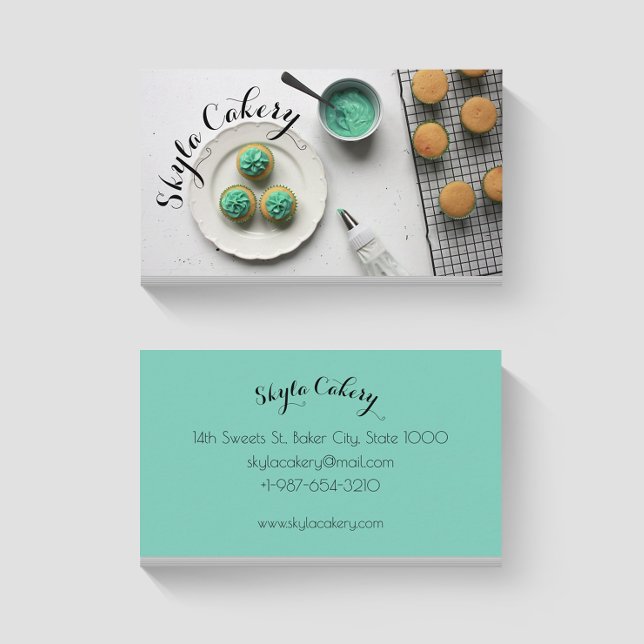 Green Cupcakes Cakery Business Card (Creator Uploaded)