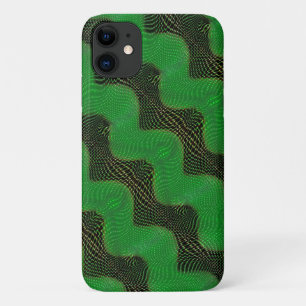 Green curve and clear points on dark background iPhone 11 case