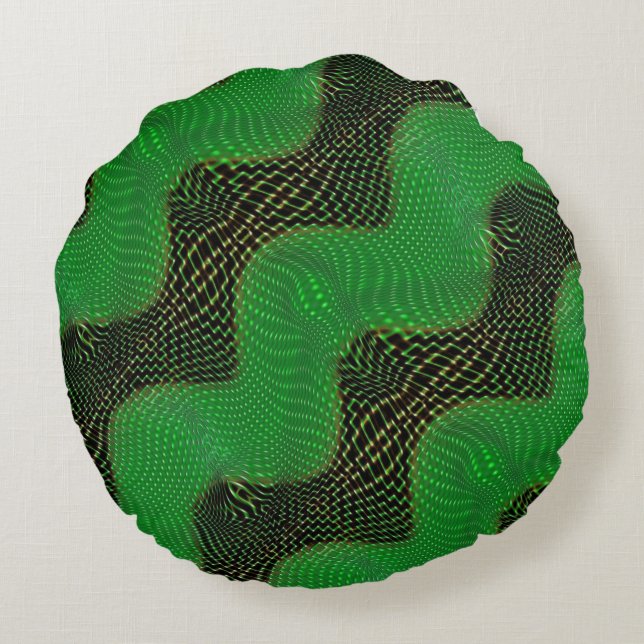 Green curve and clear points on dark background round cushion (Back)
