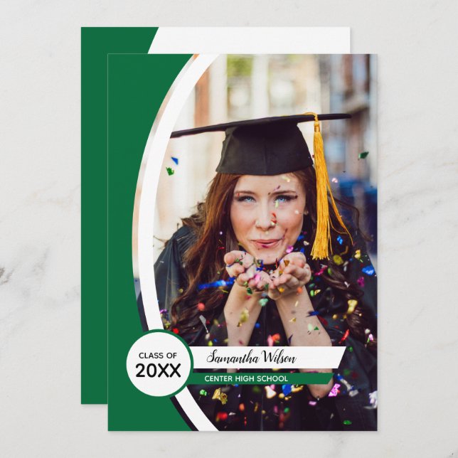 Green Curved Frame Photo Graduation Invitation (Front/Back)