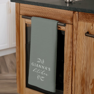 Green Custom Botanical Your Name's Kitchen Tea Towel