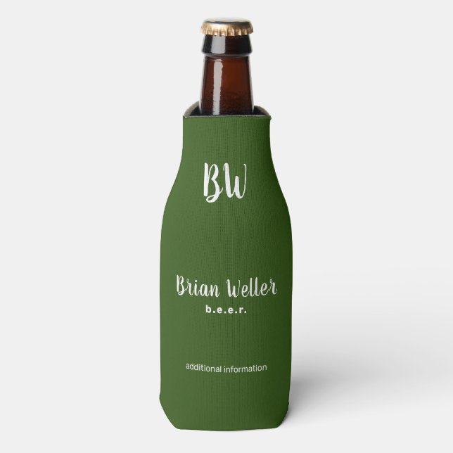 green custom colour monogrammed bottle cooler (Bottle Front)