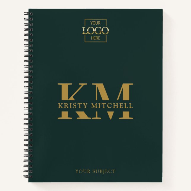 Green Custom Company Logo Business Monogrammed Notebook (Front)