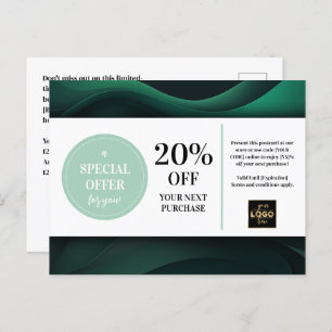 Green Custom Coupon Discount Postcard 