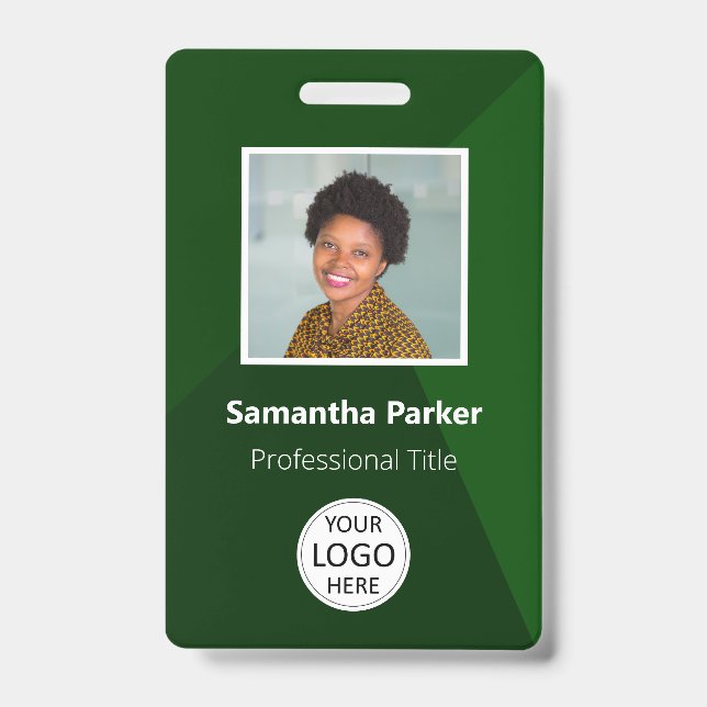 Green Custom Employee - Photo ID, Logo, Bar Code ID Badge (Front)