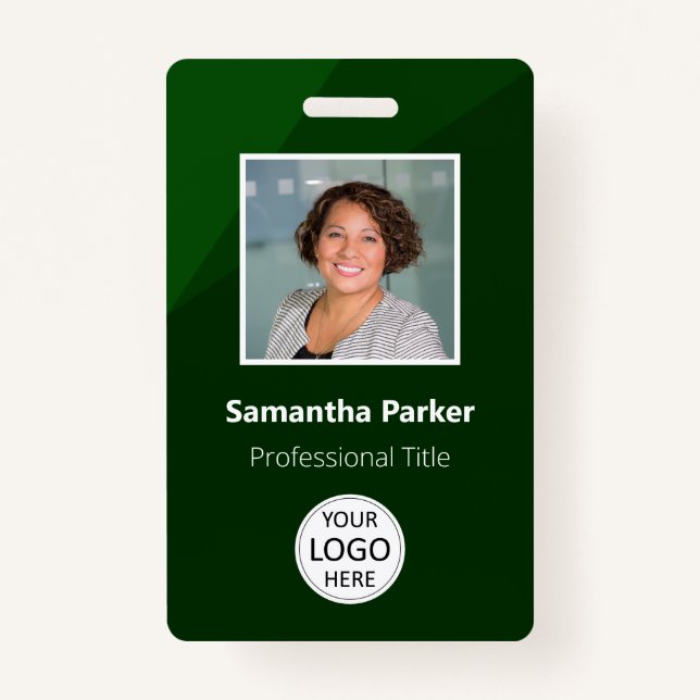 Green Custom Employee - Photo ID, Logo, Bar Code ID Badge (Front)