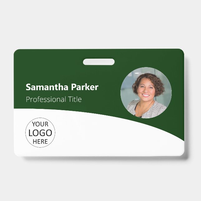 Green Custom Employee Photo, Logo, Barcode Badge ID Badge (Front)