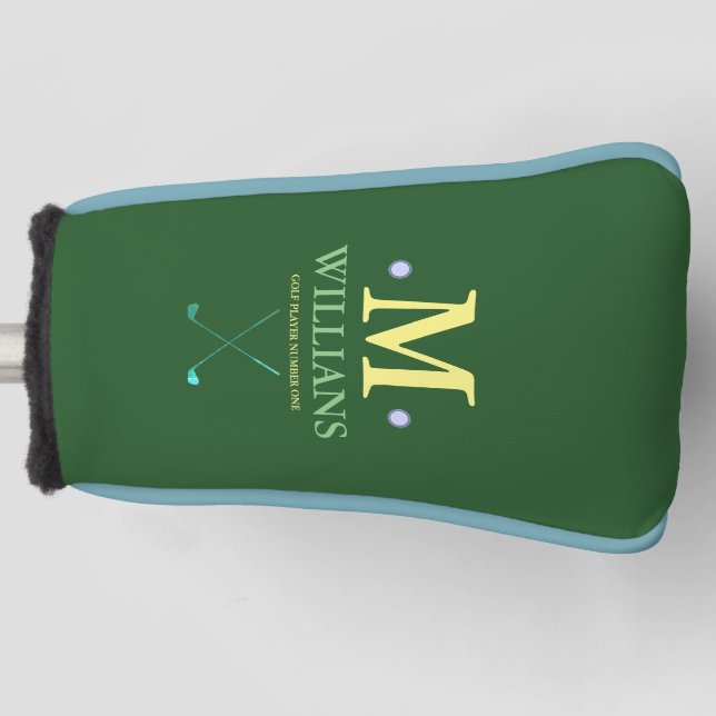 green custom golfer's monogram golf head cover (Front)