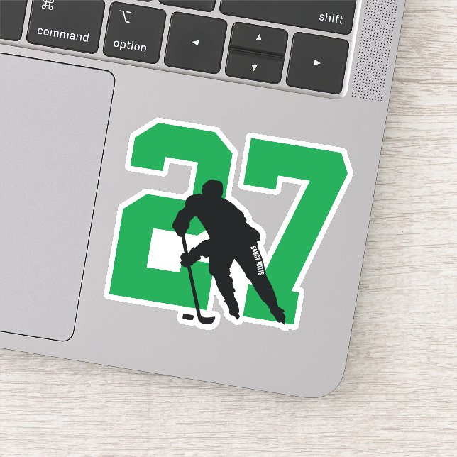Green Custom Hockey Player Number Laptop (Detail)