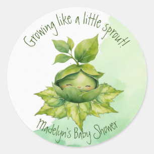 Green Custom Illustrated Nature Baby Shower Classic Round Sticker