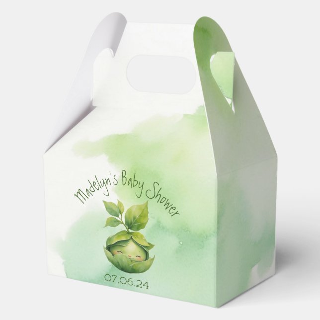 Green Custom Illustrated Nature Baby Shower Favour Box (Front)