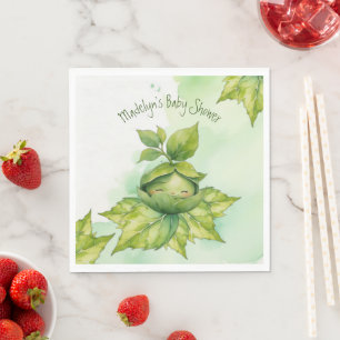 Green Custom Illustrated Nature Baby Shower Napkin