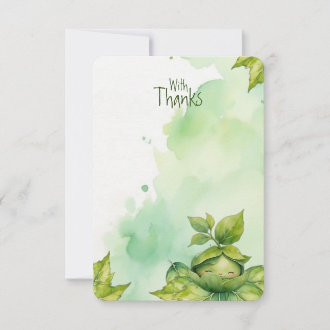 Green Custom Illustrated Nature Baby Shower Thank You Card (Front)