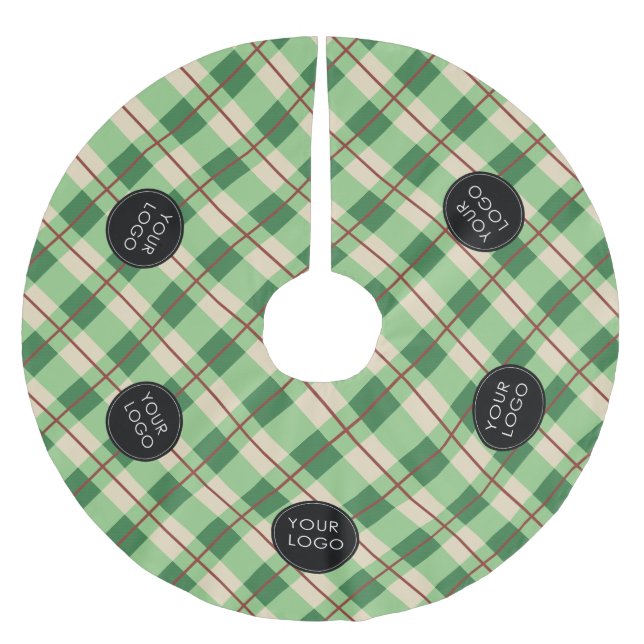 Green Custom Logo Company Business Plaid Tartan Brushed Polyester Tree Skirt (Front)