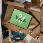 Green Custom Monogram Laptop Sleeve<br><div class="desc">Laptop case with a green background and white custom monogram first initial and first name.</div>