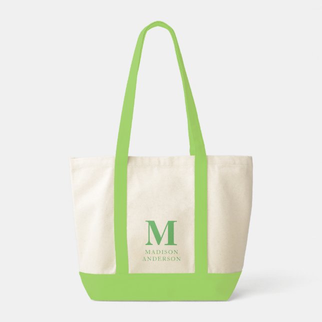 Green Custom Monogram Name Tote Bag (Back)