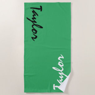 Green Custom Name Personalised Beach Towel