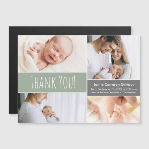 Green Custom Newborn Multiple photos birth stats Magnetic Invitation