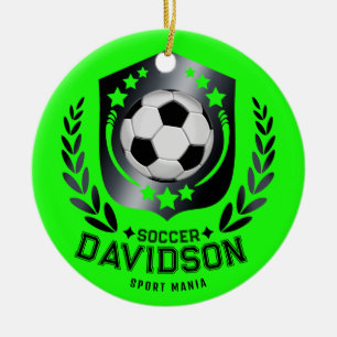Green Custom Soccer Ball Personalized Text Gift Ceramic Tree Decoration