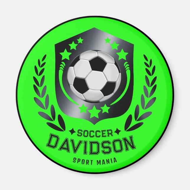 Green Custom Soccer Ball | Personalized Text  Gift Magnet (Front)