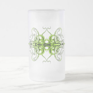 Green Custom Tribal Tattoo Design Frosted Glass Beer Mug