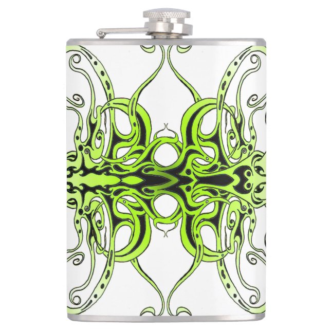 Green Custom Tribal Tattoo Design Hip Flask (Front)