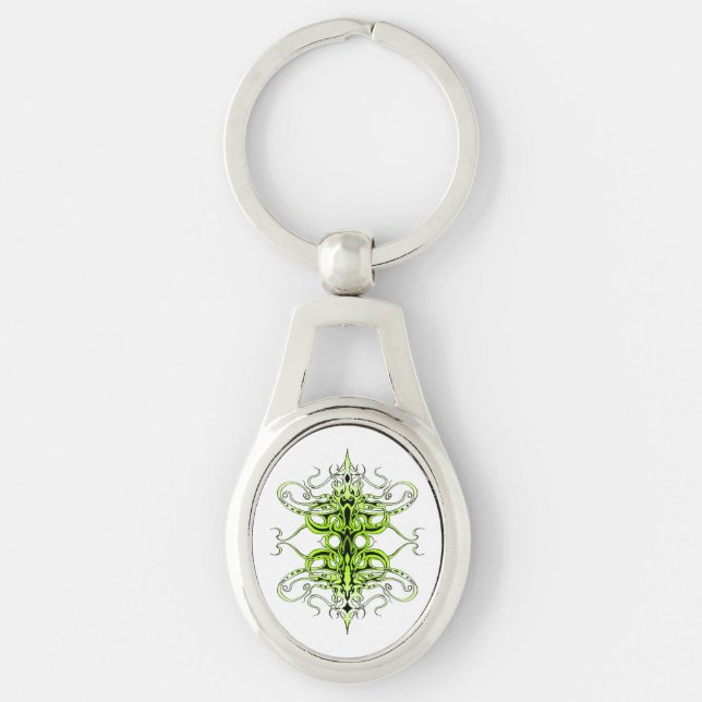 Green Custom Tribal Tattoo Design Key Ring (Front)