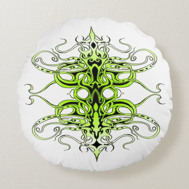 Green Custom Tribal Tattoo Design Round Cushion (Front)