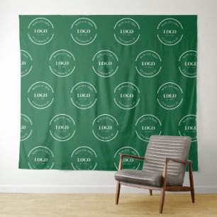 Green Custom white Logo step and repeat backdrop Tapestry