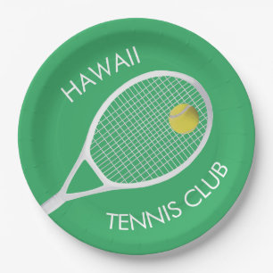 Green Customisable Tennis Club White Racket Paper Plate