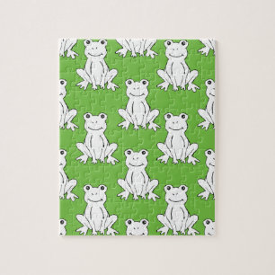 Green Cute Animal Pattern Cartoon Frog Pattern Jigsaw Puzzle